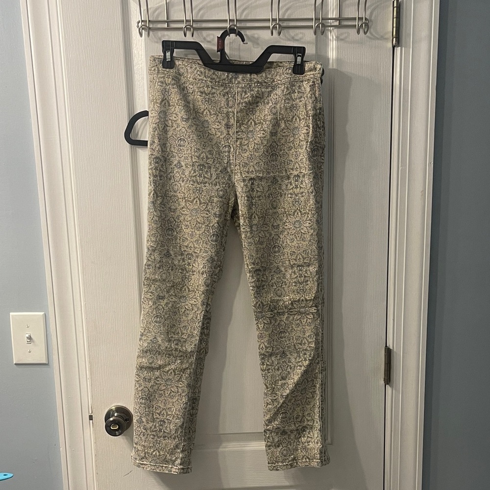 Free People Neutral Floral Slim Pants in Beige, Gray and Olive